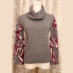 CAbi Gray Cowl Neck Sweater with Floral Detailed Bell Sleeves Size XS